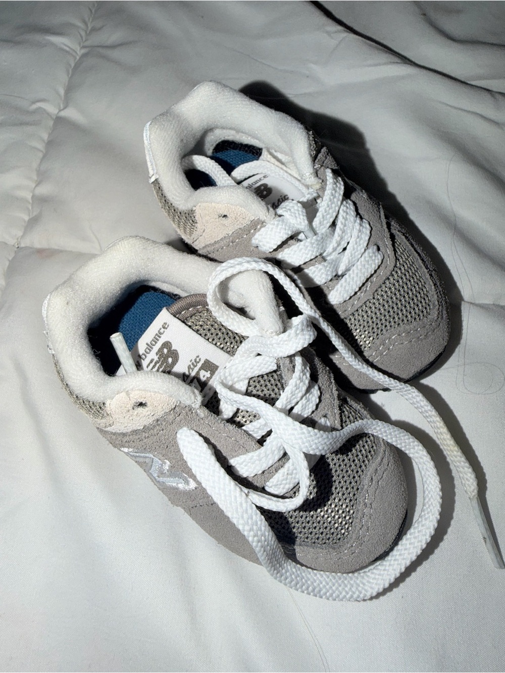 New Balance Kids Beige and White Mesh Suede Sneakers - Picture 2 of 3
